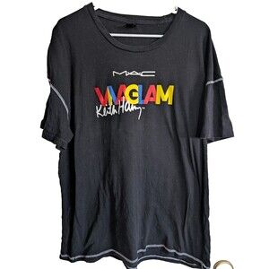 MAC VIVA GLAM Keith Haring Black T-Shirt White Stitching Short Sleeve